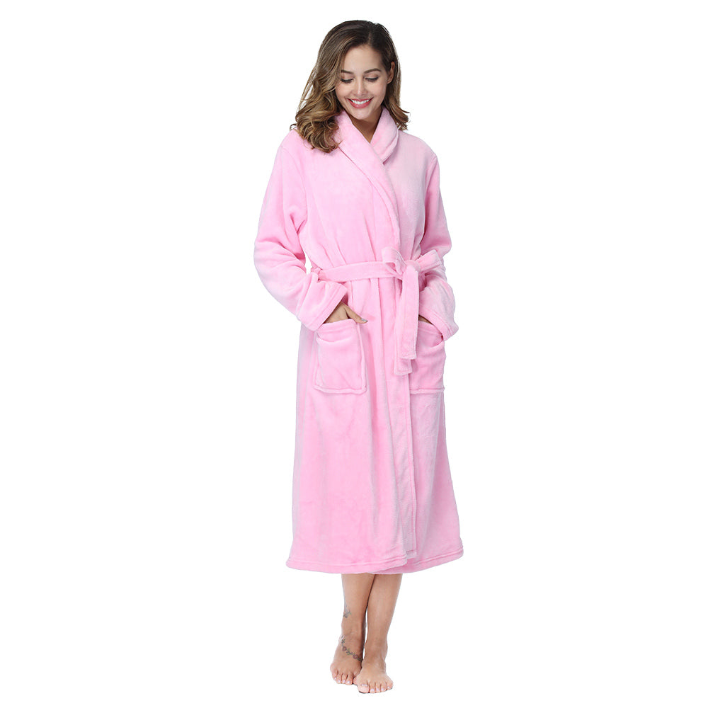 Womens Bathrobe Ladies Fleece Plush Warm Long Robes Fleece Nightgown Sleepwear