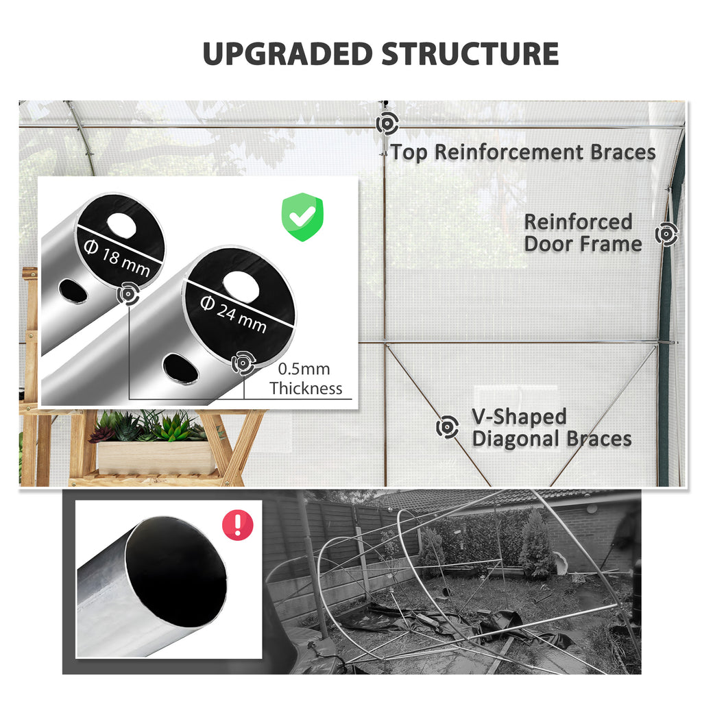 4 X 3(m) Walk-In Tunnel Greenhouse, With Accessories - White