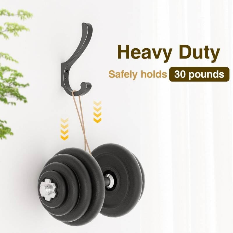 Set Of 6 Heavy Duty Coat Hooks, Extra Large Black Coat Hooks & Coat Hook For Wall, Durable Coat Hooks For Wall, Versatile Coat Pegs & Premium Metal Hooks For Jackets, Bags, Towels, Keys, Robes, Home &