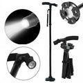 Folding LED Walking Stick Cane With Flashlight For Senior Aluminium Travel Hiking Cane Trekking Pole Crutch Handle Strap 5 Gears