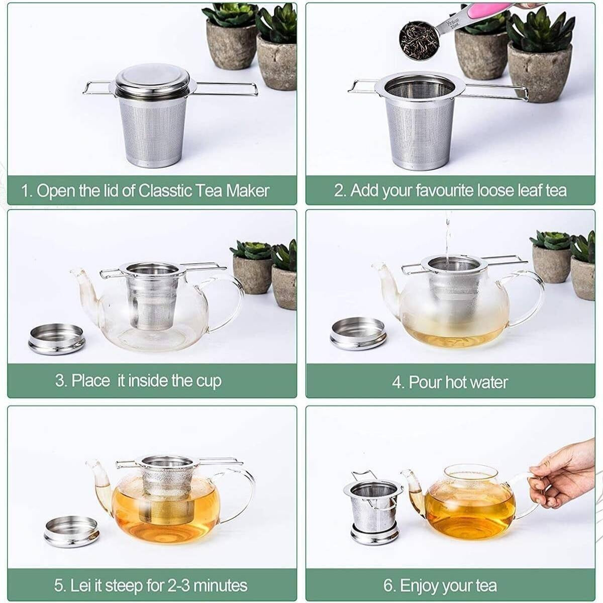 Stainless Steel Tea Strainer With Dual-Purpose Lid & Foldable Handle Fine Mesh Tea Strainers For Loose Tea Large Capacity Tea Infuser For Loose Tea Fits Mugs, Cups & Teapots Easy Clean Tea Infus