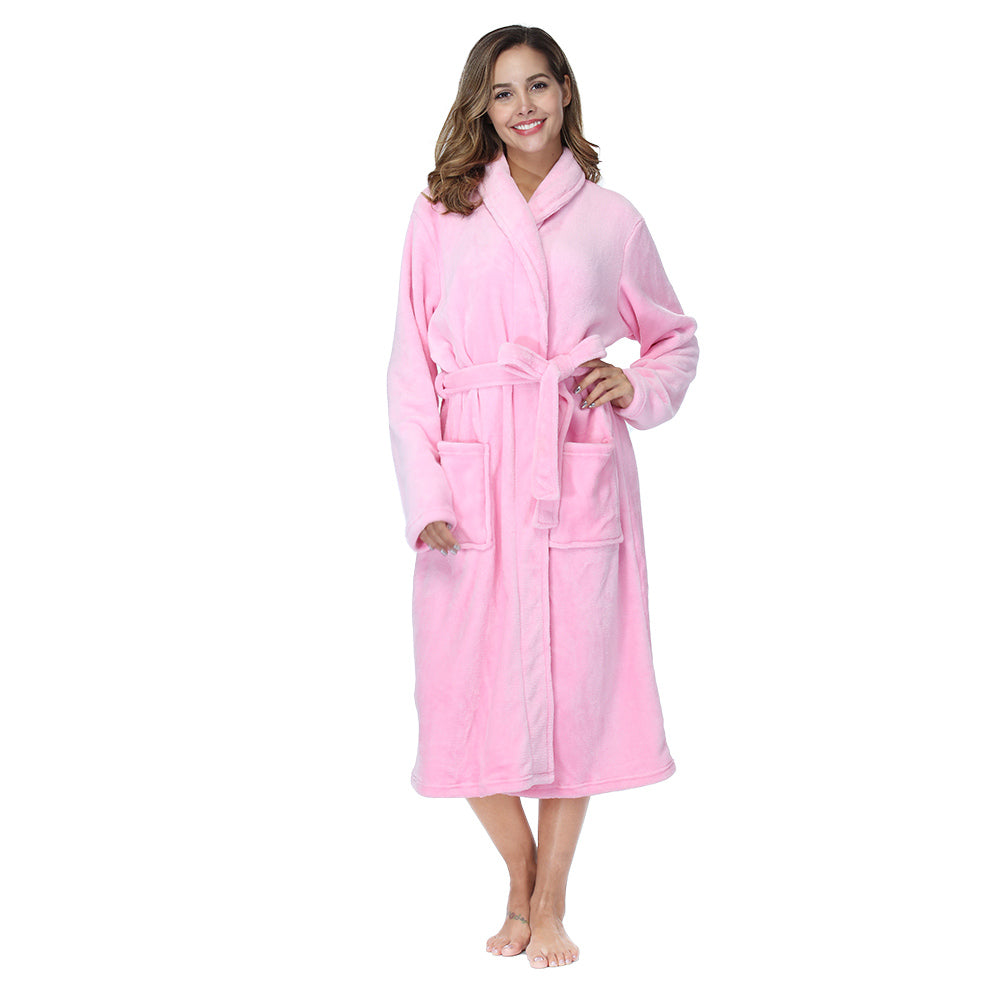 Womens Bathrobe Ladies Fleece Plush Warm Long Robes Fleece Nightgown Sleepwear
