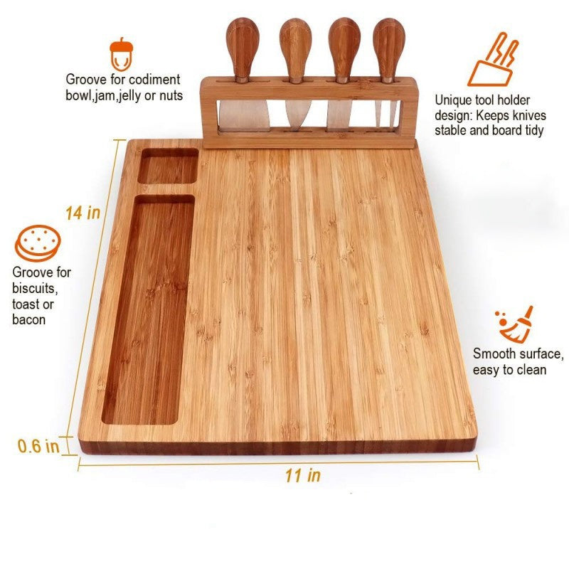 Cheese Board With Removable Tool Holder & Food-Serving Utensils Charcuterie Boards With Dedicated Zones For Dips & Snacks  Includes Cheese-Specific Utensils & Heart-Shaped Food Cutter