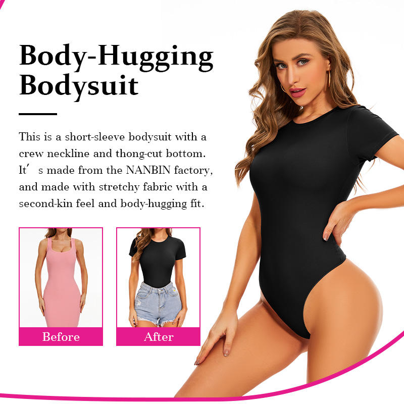 Bodysuit For Women, T Shirt Tops Second-skin Feel Recycle Shapewear Crew Neck Short Sleeve