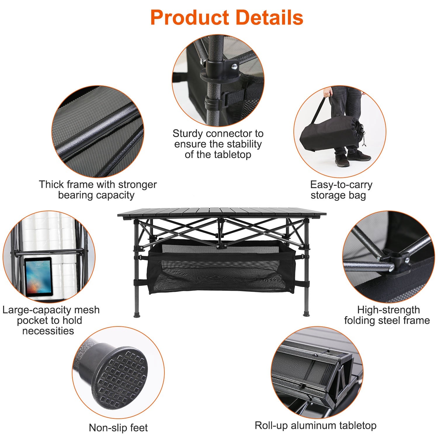1Pc Folding Camping Table Portable Lightweight Aluminum Roll-up Picnic BBQ Desk With Carrying Bag For Outdoor Beach Backyard Party Patio