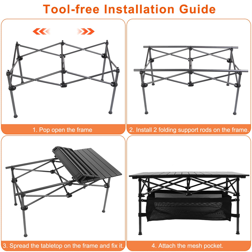 1Pc Folding Camping Table Portable Lightweight Aluminum Roll-up Picnic BBQ Desk With Carrying Bag For Outdoor Beach Backyard Party Patio