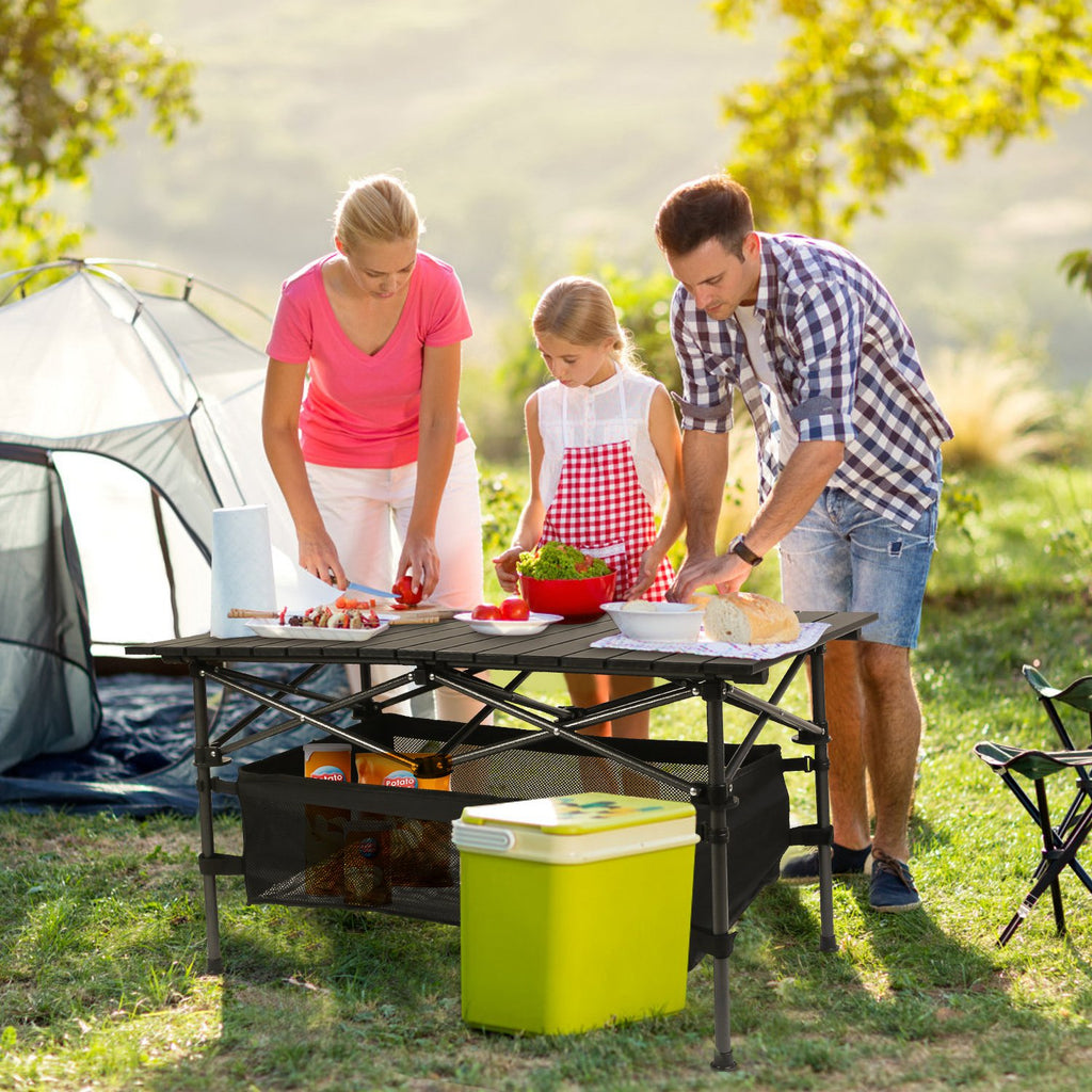 1Pc Folding Camping Table Portable Lightweight Aluminum Roll-up Picnic BBQ Desk With Carrying Bag For Outdoor Beach Backyard Party Patio