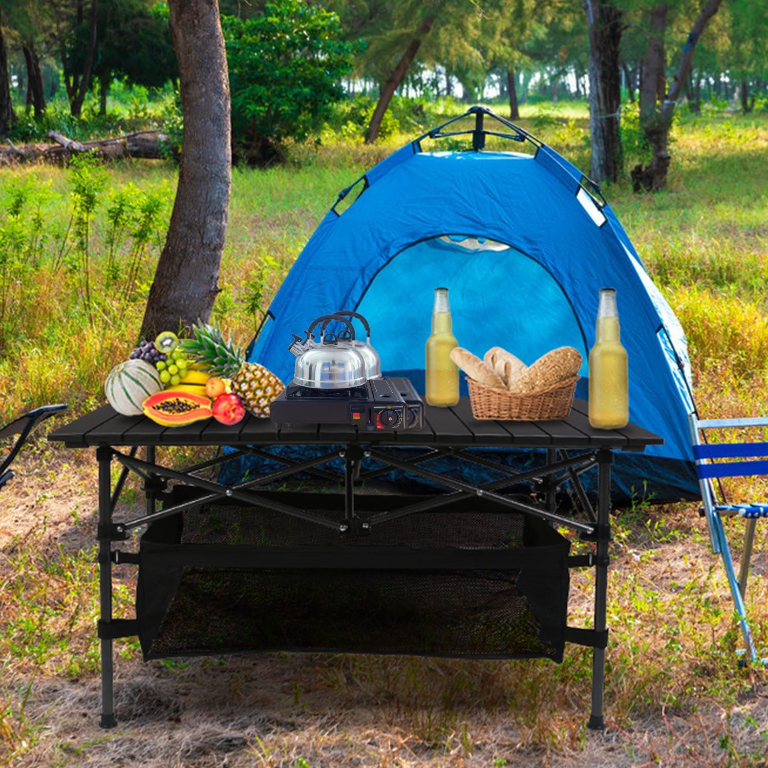 1Pc Folding Camping Table Portable Lightweight Aluminum Roll-up Picnic BBQ Desk With Carrying Bag For Outdoor Beach Backyard Party Patio