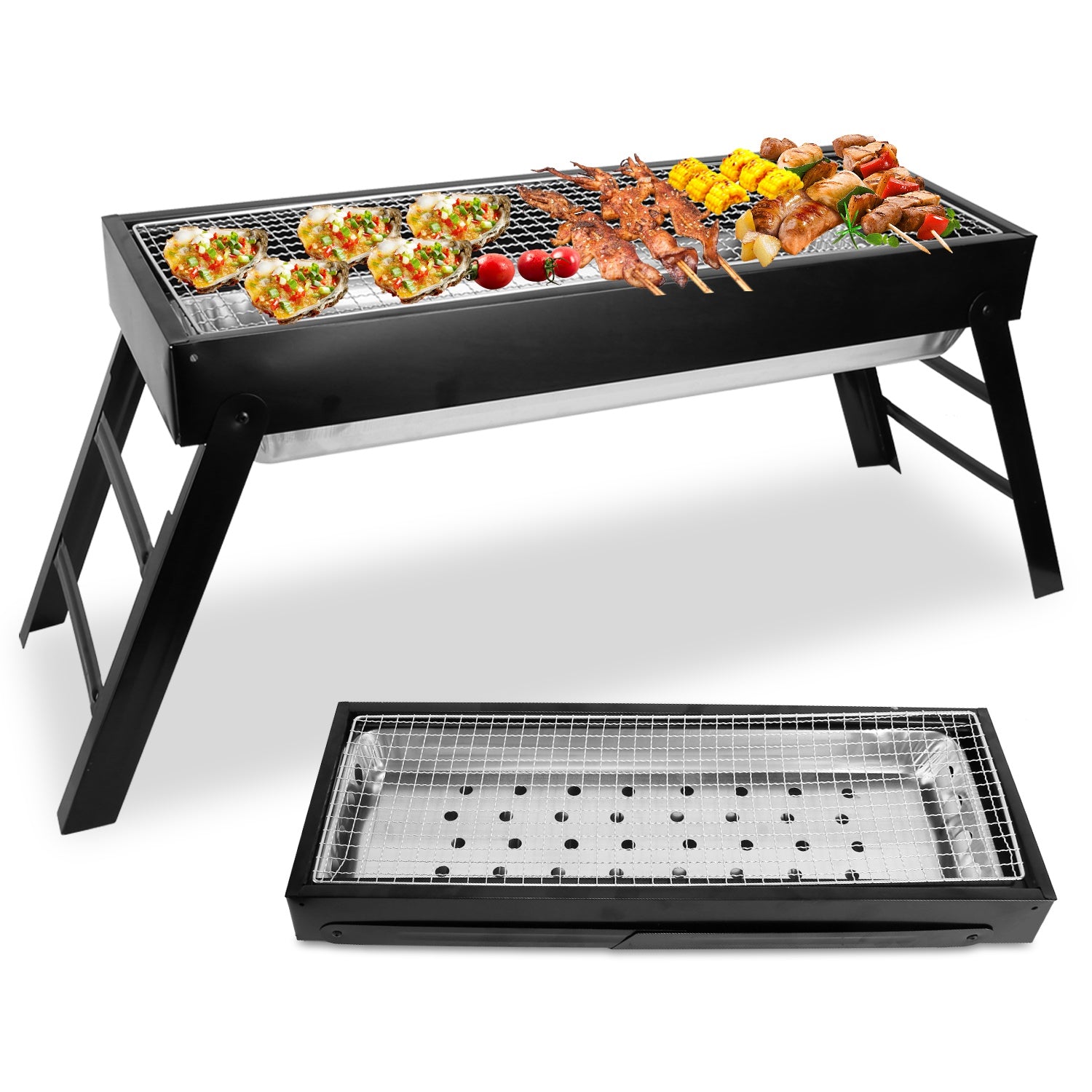 1Pc Foldable Charcoal BBQ Grill Stainless Steel Grill Net Easy Setup Portable Tabletop Barbecue Grill For Camping Picnic Outdoor Party Yard