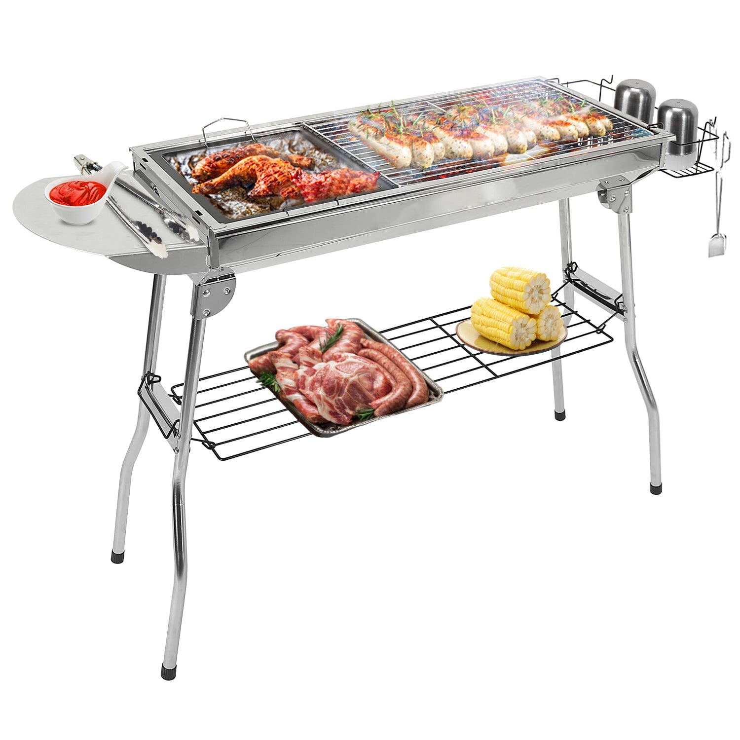 1Pc Foldable BBQ Grill Portable Charcoal Barbeque Grill Stainless Steel BBQ Grill For Picnic Camping Yard Cooking