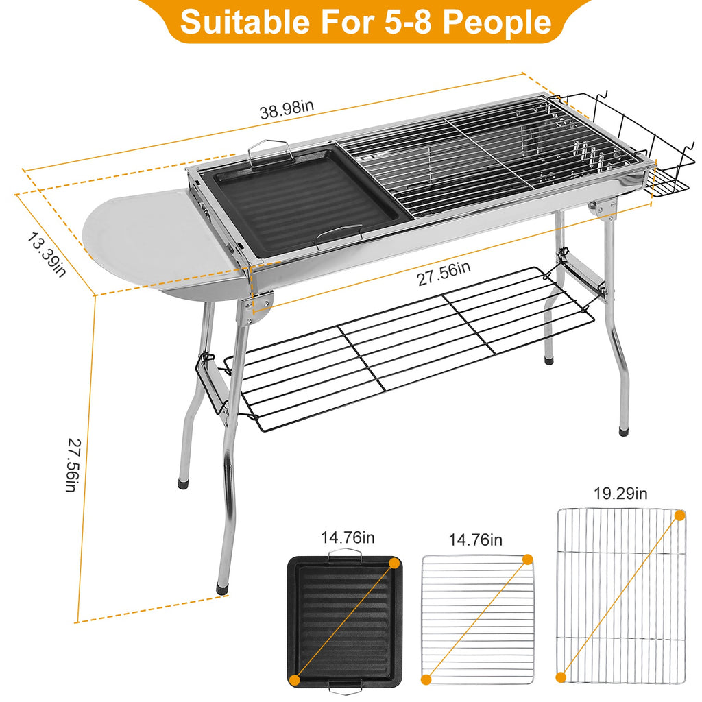 1Pc Foldable BBQ Grill Portable Charcoal Barbeque Grill Stainless Steel BBQ Grill For Picnic Camping Yard Cooking