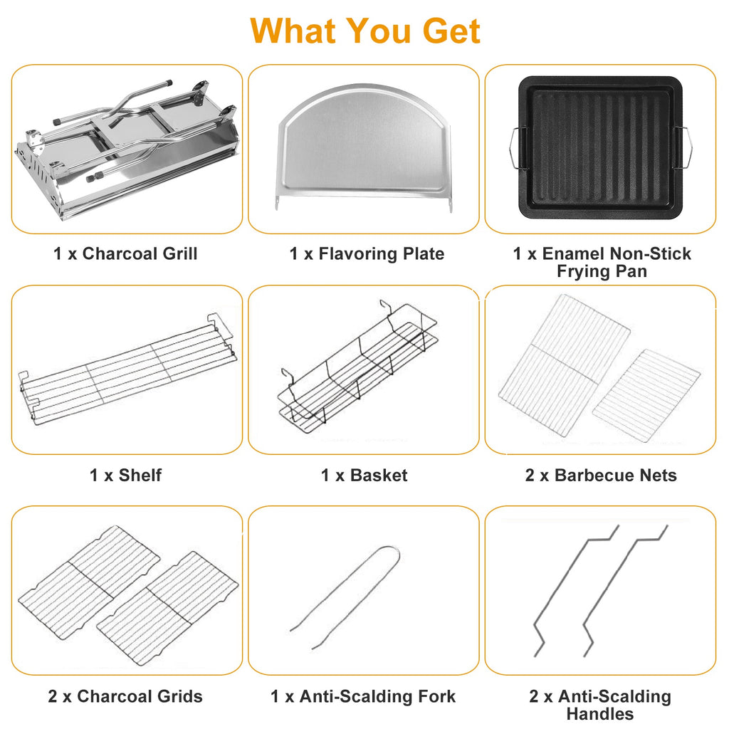 1Pc Foldable BBQ Grill Portable Charcoal Barbeque Grill Stainless Steel BBQ Grill For Picnic Camping Yard Cooking