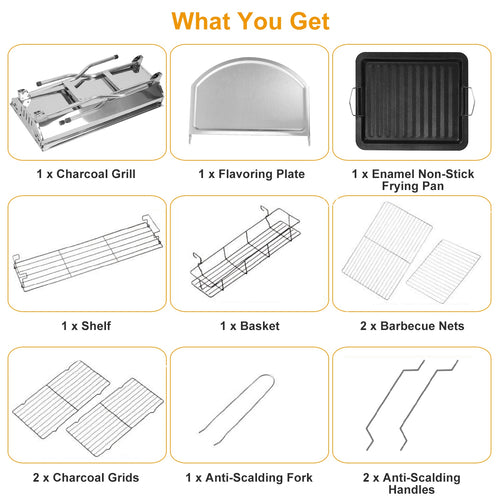 1Pc Foldable BBQ Grill Portable Charcoal Barbeque Grill Stainless Steel BBQ Grill For Picnic Camping Yard Cooking