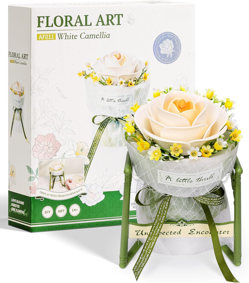 ROBOTIME Artificial Flowers 3D Puzzle Model Kits Puzzles For Adults To Build, Decoration Home Decor Accessories Living Room Gifts For Women, Camellia