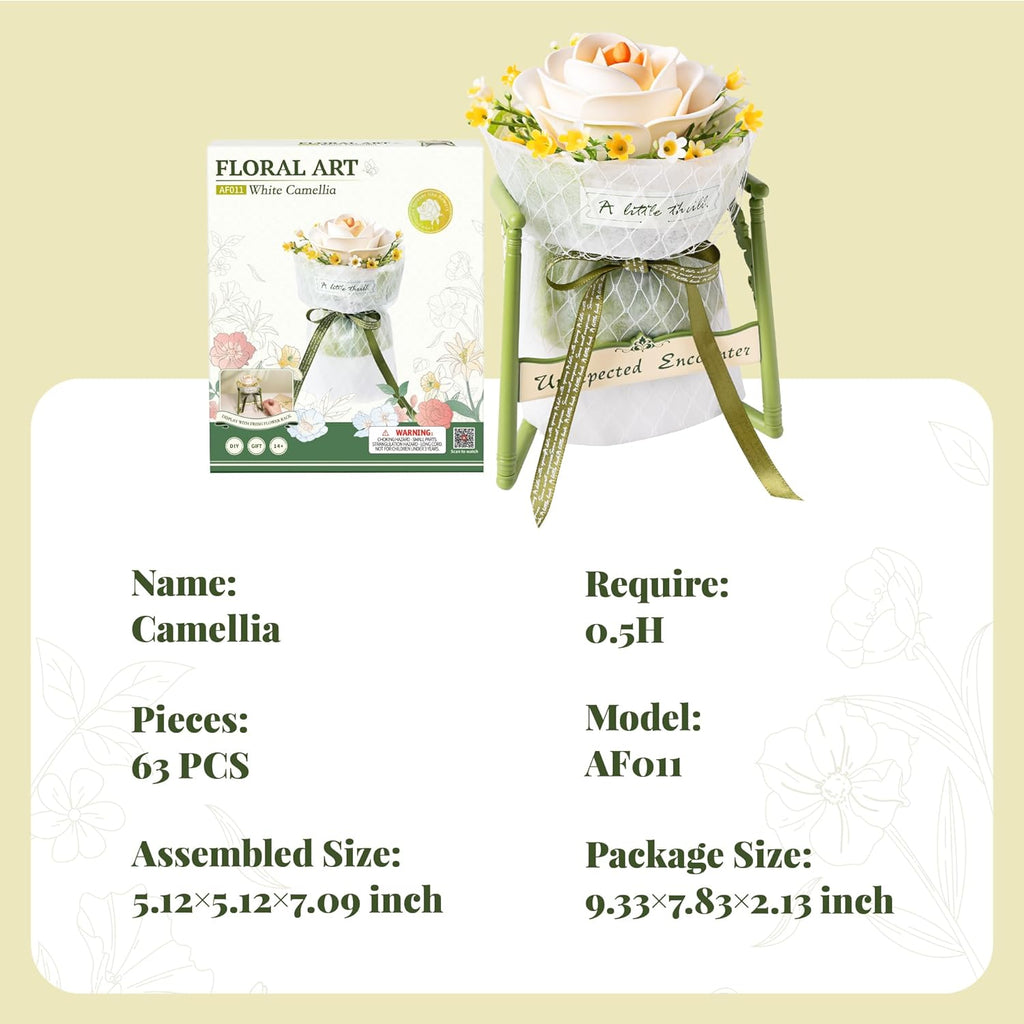 ROBOTIME Artificial Flowers 3D Puzzle Model Kits Puzzles For Adults To Build, Decoration Home Decor Accessories Living Room Gifts For Women, Camellia