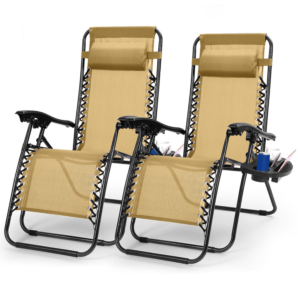 2Packs Zero Gravity Lounge Chair With Dual Side Tray Stress Relief Pillow 330lbs Max Load Per Chair Foldable For Patio Poolside Beach