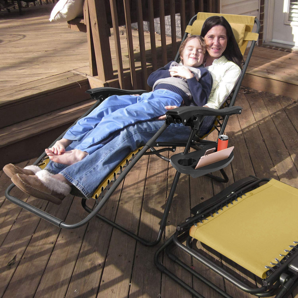 2Packs Zero Gravity Lounge Chair With Dual Side Tray Stress Relief Pillow 330lbs Max Load Per Chair Foldable For Patio Poolside Beach