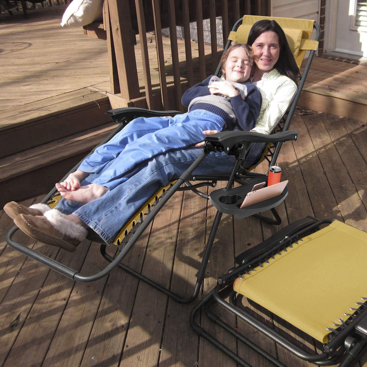 2Packs Zero Gravity Lounge Chair With Dual Side Tray Stress Relief Pillow 330lbs Max Load Per Chair Foldable For Patio Poolside Beach