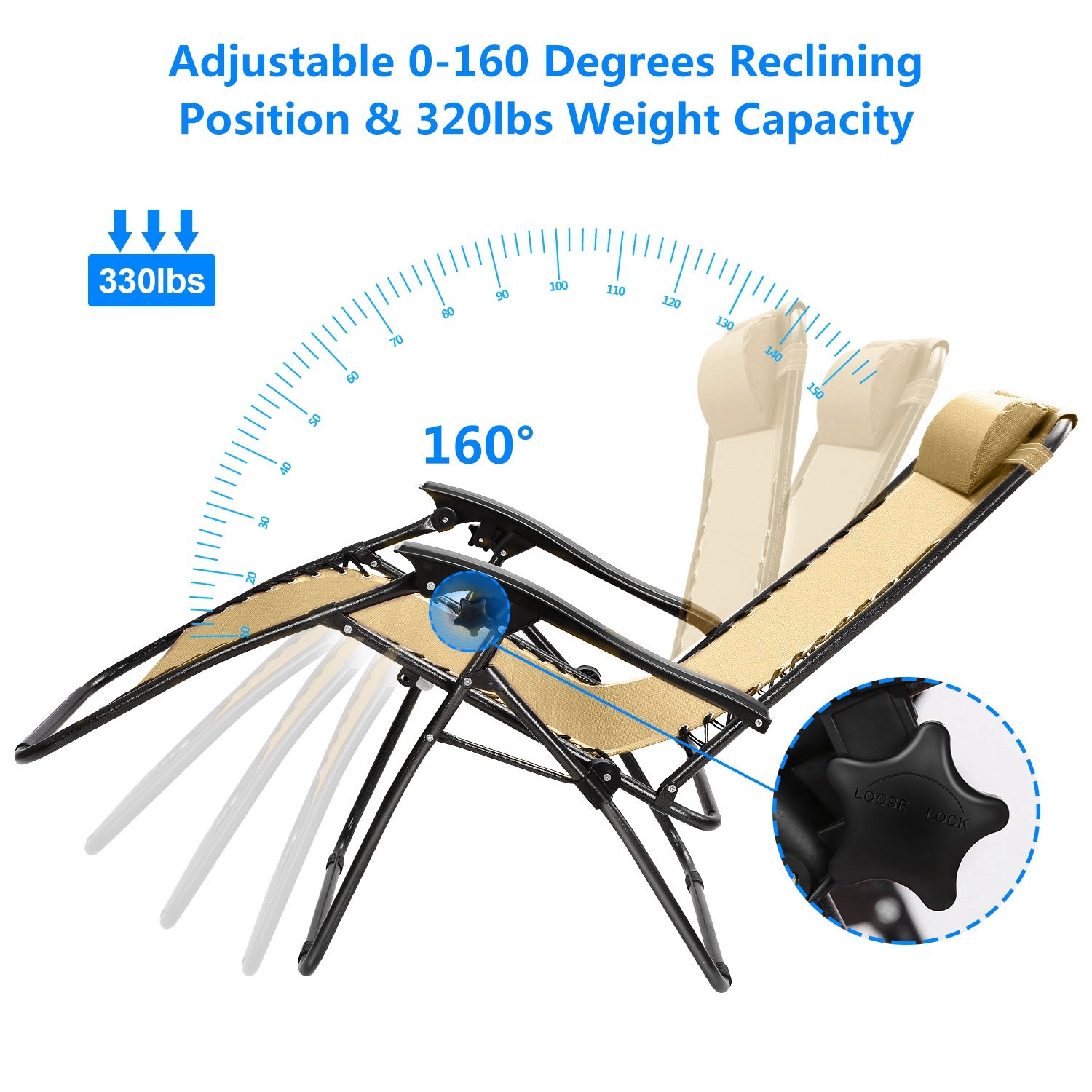 2Packs Zero Gravity Lounge Chair With Dual Side Tray Stress Relief Pillow 330lbs Max Load Per Chair Foldable For Patio Poolside Beach