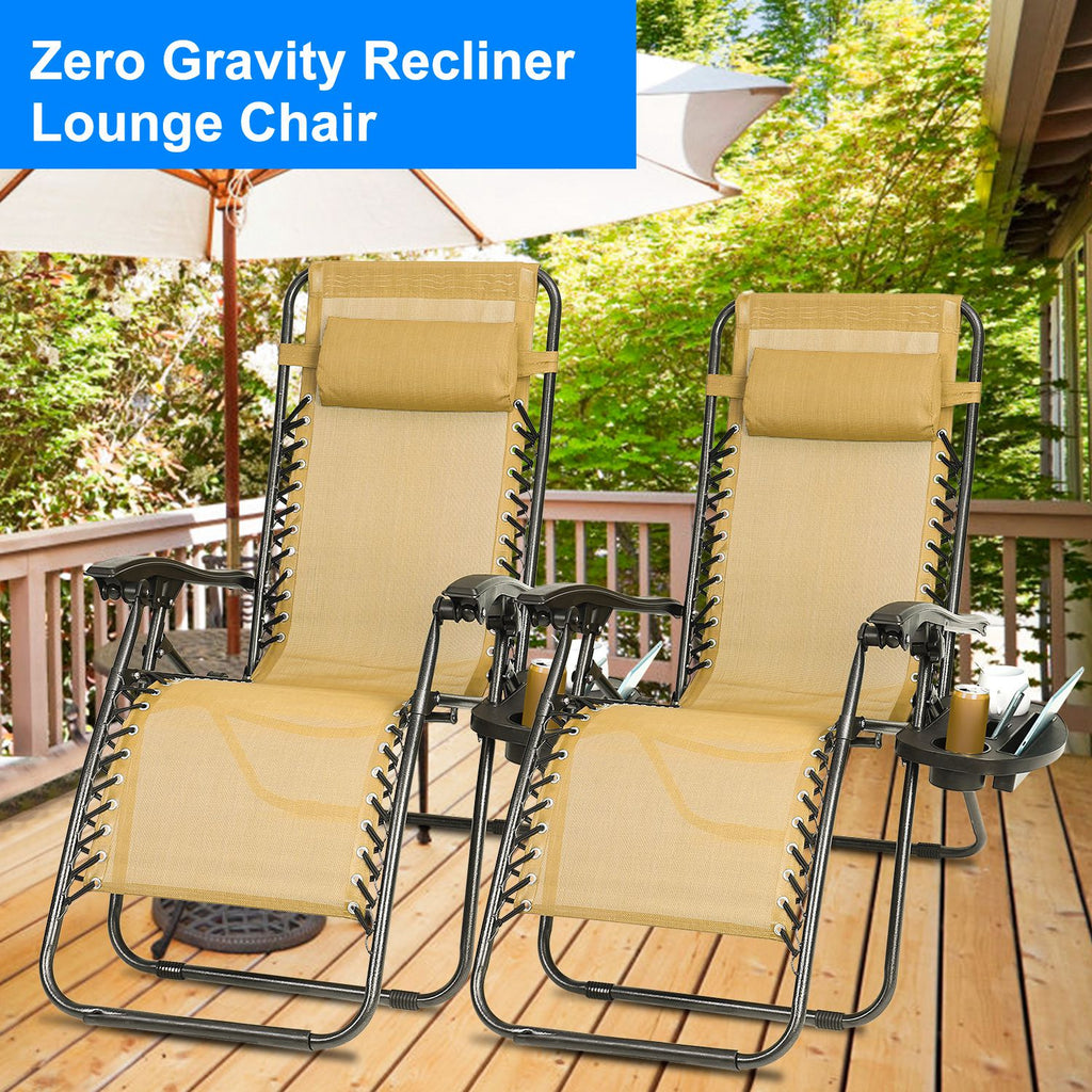 2Packs Zero Gravity Lounge Chair With Dual Side Tray Stress Relief Pillow 330lbs Max Load Per Chair Foldable For Patio Poolside Beach