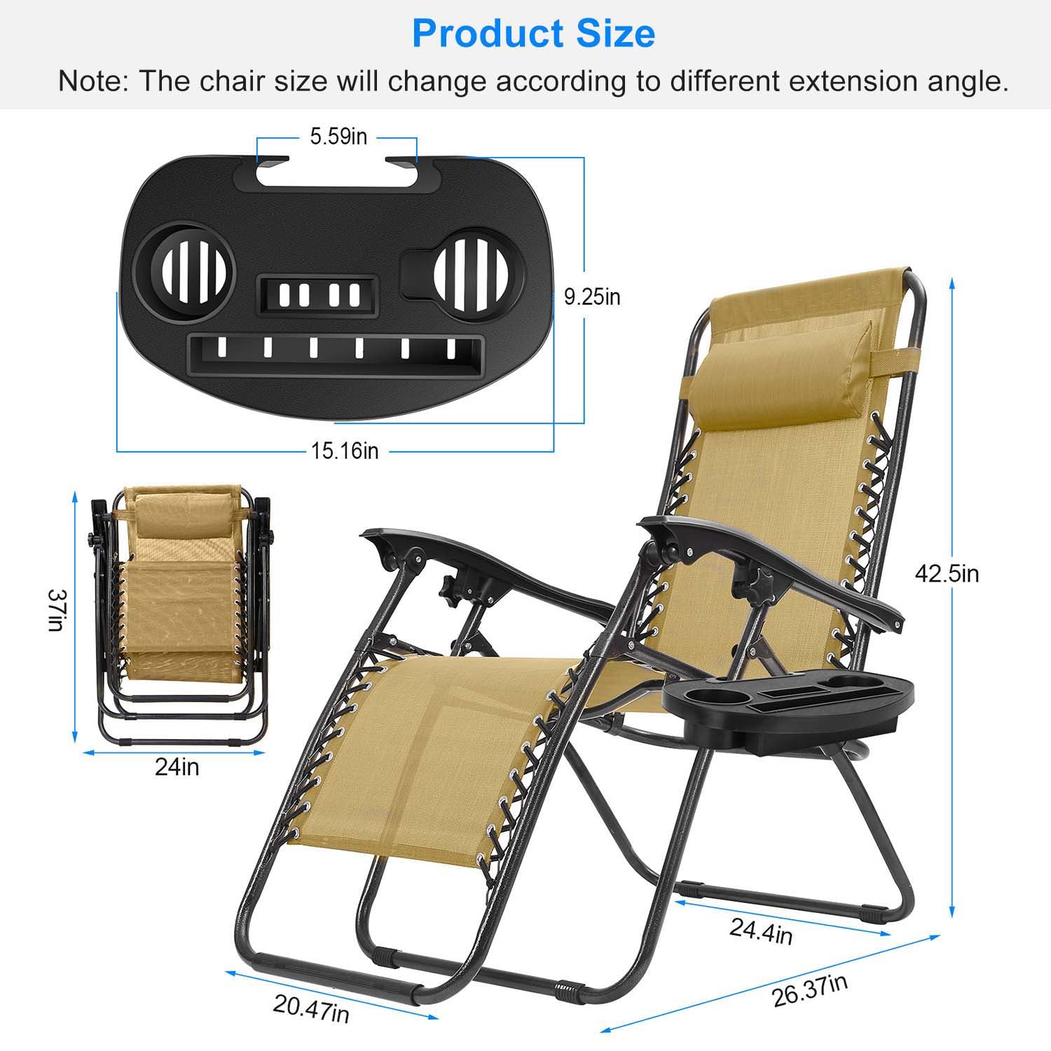 2Packs Zero Gravity Lounge Chair With Dual Side Tray Stress Relief Pillow 330lbs Max Load Per Chair Foldable For Patio Poolside Beach