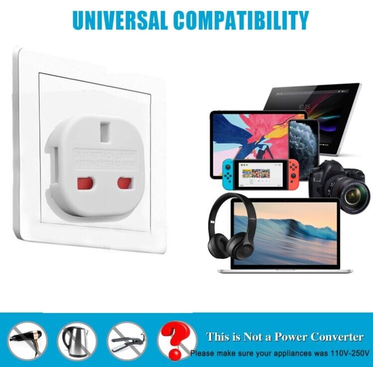 EU Travel Adapter Plug 5 Pack, UK To Europe Adaptor, 2 Pin Plugs European