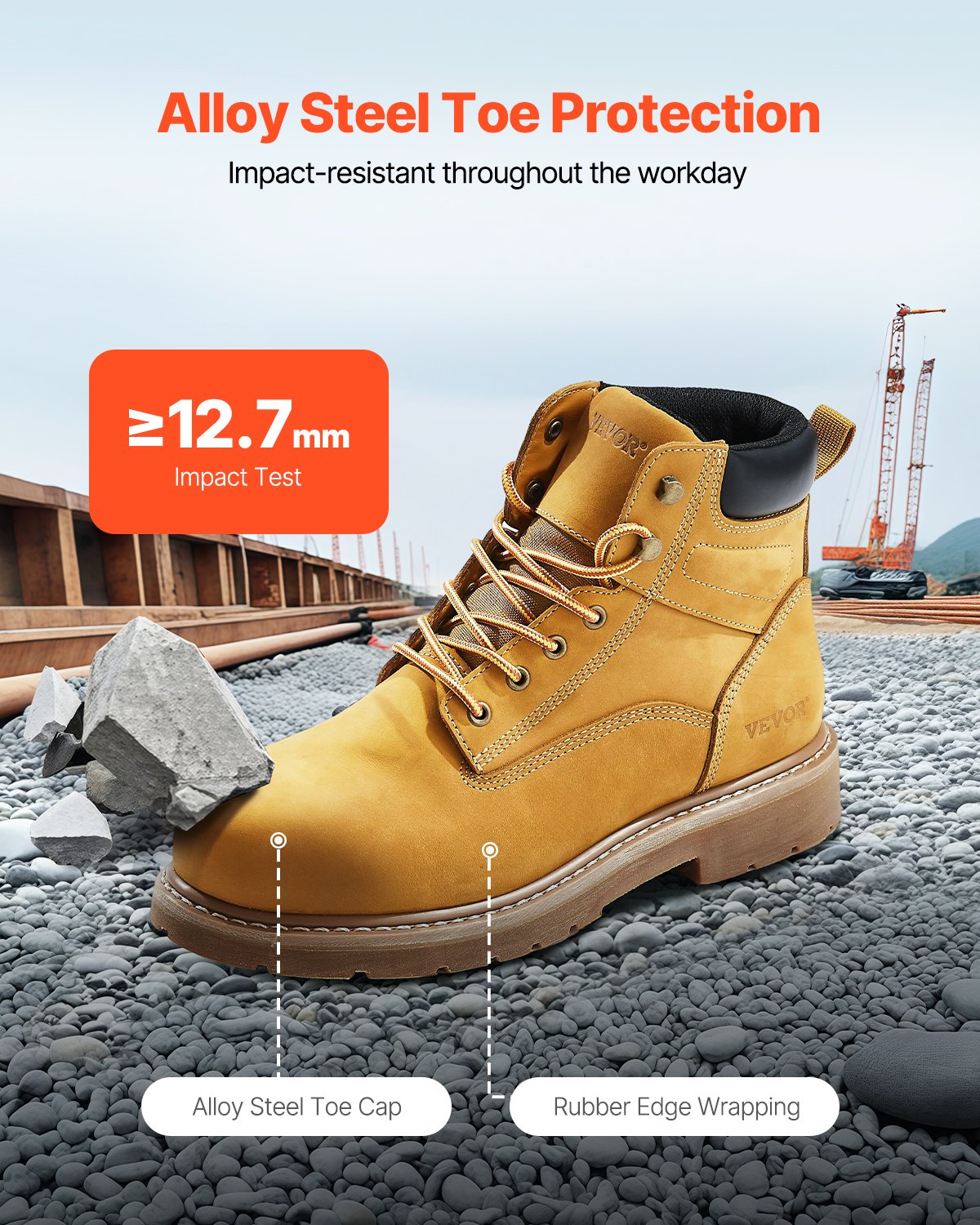 Steel Toe Work Boots, UK Size 11, Waterproof Work Boots For Men, Slip-Resistant Work Boot, Lightweight And Breathable Rubber Sole Mens Boots For Industry Construction, Brown Yellow