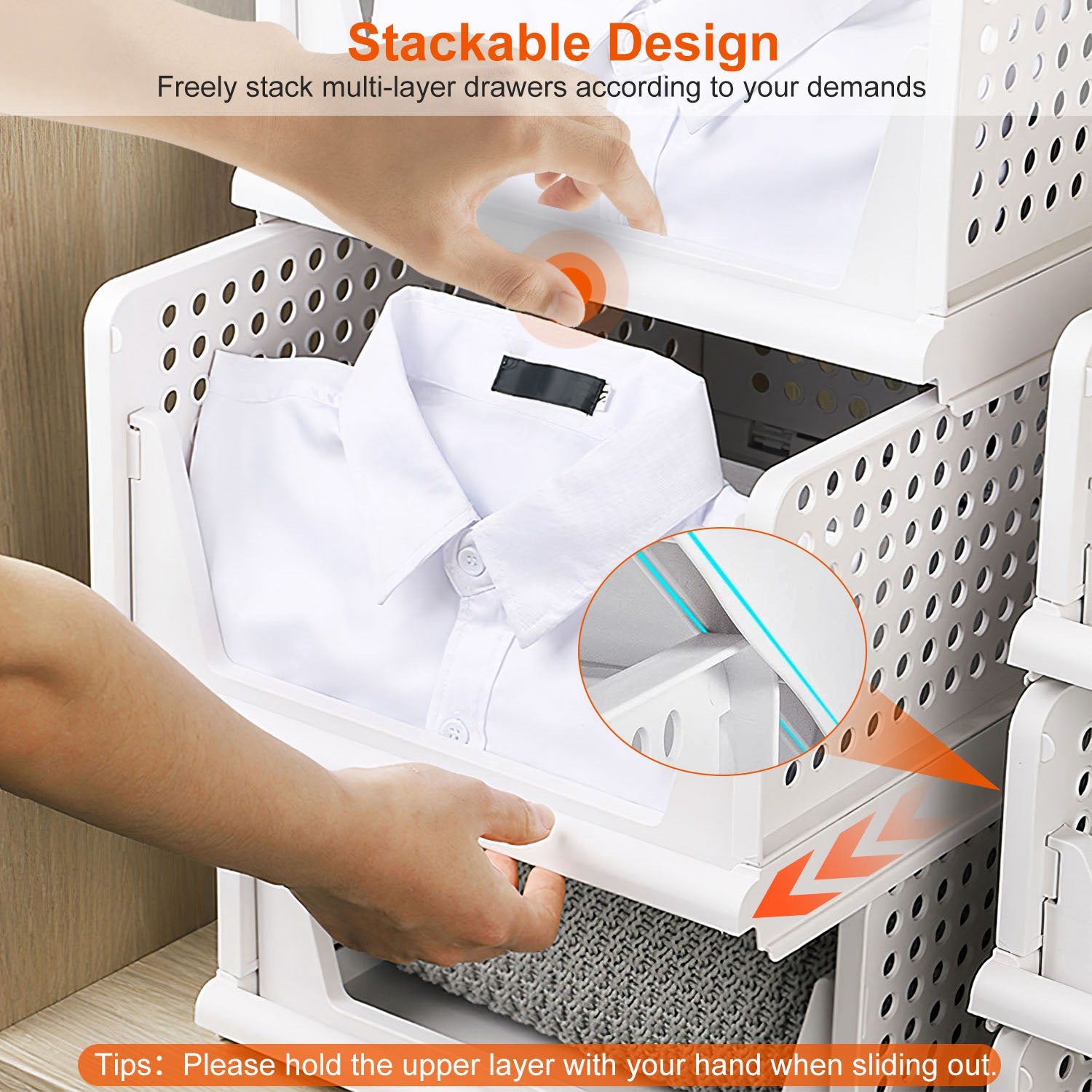 4 Packs Plastic Storage Box With Slide Rail Stackable For Living Room Bedroom Wardrobe