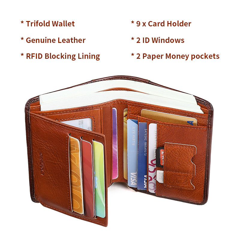 Mens Wallet Genuine Leather RFID Card Holders Cowhide Zip Coin Pocket Wallets For Men