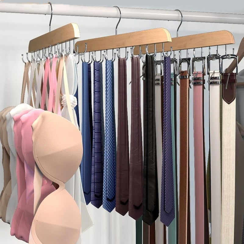Wooden Belt Rack 14 Hooks Belt Organizer Sturdy Belt Hanger Storage Home Hang