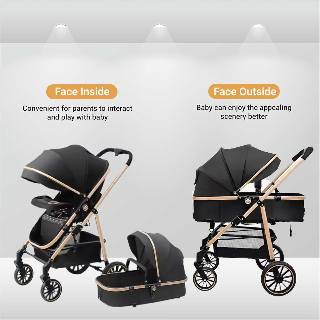 3-in-1 Pram And Pushchair Stroller With Sleeping Basket