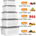 4-in-1 Fridge Storage Containers With Removable Colanders 5-Piece Storage Containers For Fridge Set Soak Wash Drain & Store Airtight Fridge Storage Bins Stackable Containers For Fridge