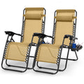 2Packs Zero Gravity Lounge Chair With Dual Side Tray Stress Relief Pillow 330lbs Max Load Per Chair Foldable For Patio Poolside Beach