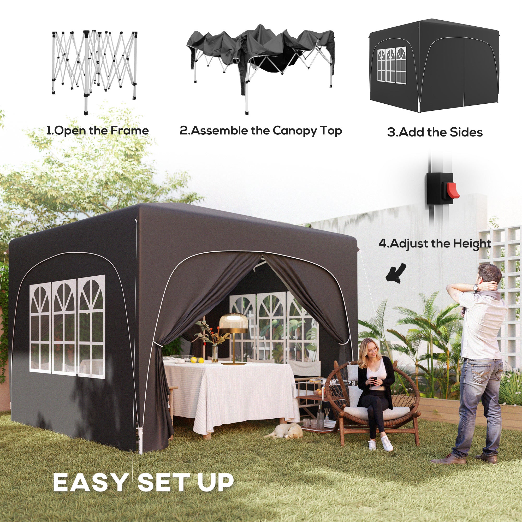 3 X 3m Pop-Up Gazebo Shelter, With Accessories - Black