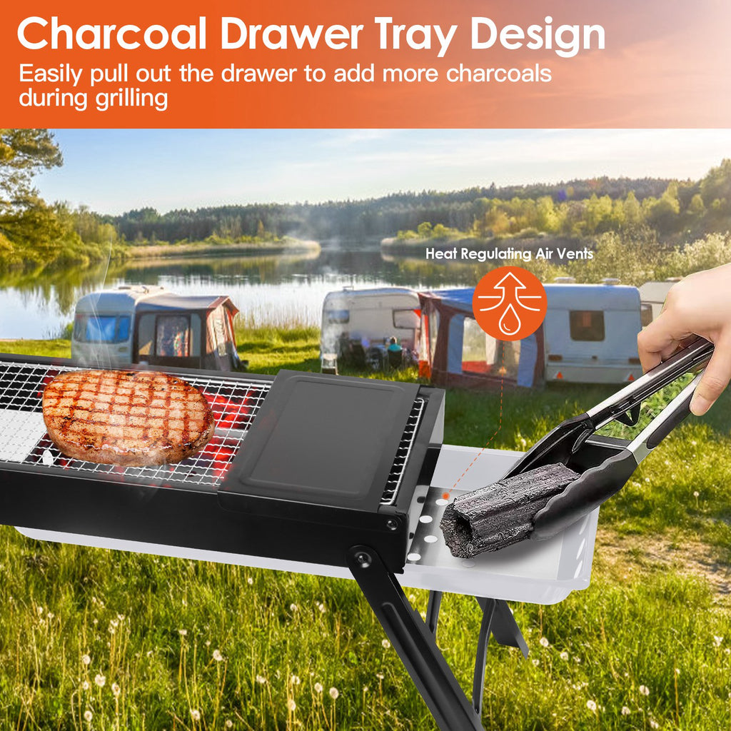 1Pc Foldable Charcoal BBQ Grill Stainless Steel Grill Net Easy Setup Portable Tabletop Barbecue Grill For Camping Picnic Outdoor Party Yard