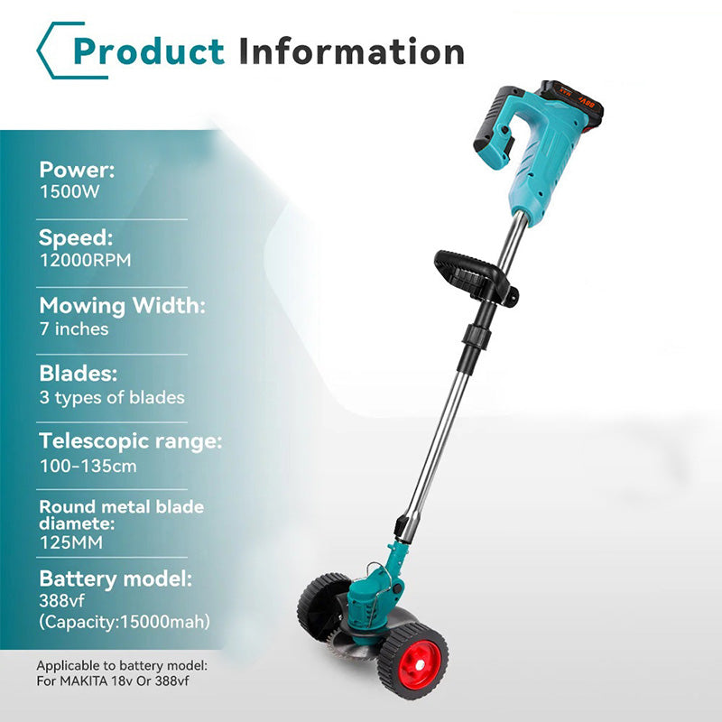 1500W Cordless String Trimmer - 7-Inch Mowing Width 12000RPM Grass Cutter With Telescopic Handle  For MAKITA Batteries