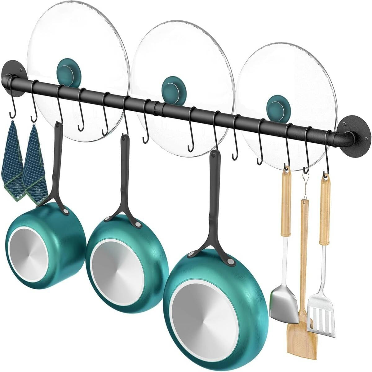 Kitchen Shelves Wall Mounted 1m Heavy-Duty Kitchen Utensil Rack With 10 Hooks, Holds 35kg  Industrial Kitchen Rack For Saucepan Storage  Multi-Purpose Kitchen Storage Rack For Bathroom, Hallway