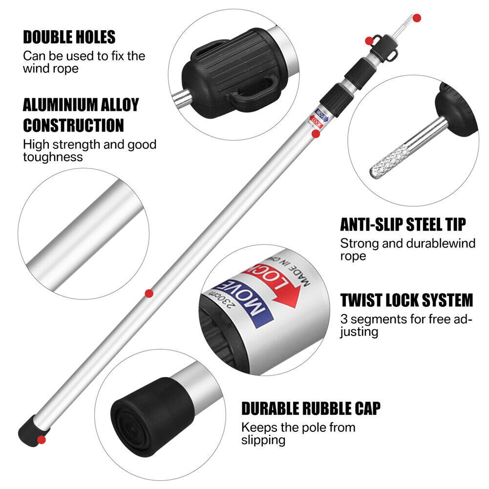 2x 230cm Tent Poles Telescopic Adjustable Awning Canopy Tarp Pole Support Rod UK