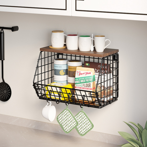 2 Pack Metal Fruit Baskets Wall Holder Storage Basket Organizer Shelf For Fruit