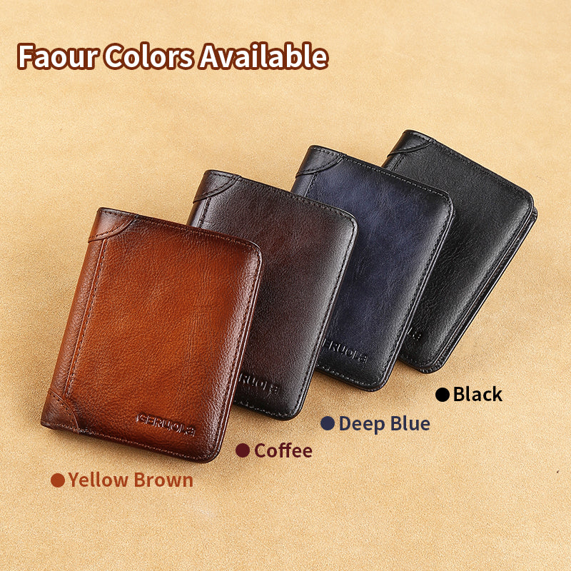 Mens Wallet Genuine Leather RFID Card Holders Cowhide Zip Coin Pocket Wallets For Men