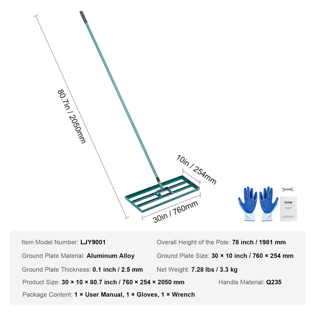 Lawn Leveling Rake, 30 Inch X 10 Inch Lawn Leveling Tool, Heavy-duty Lawn Leveler With 78 Inch Steel Extended Handle, Suitable For Gardens, Golf Course Lawns, Farms And Other Locations.