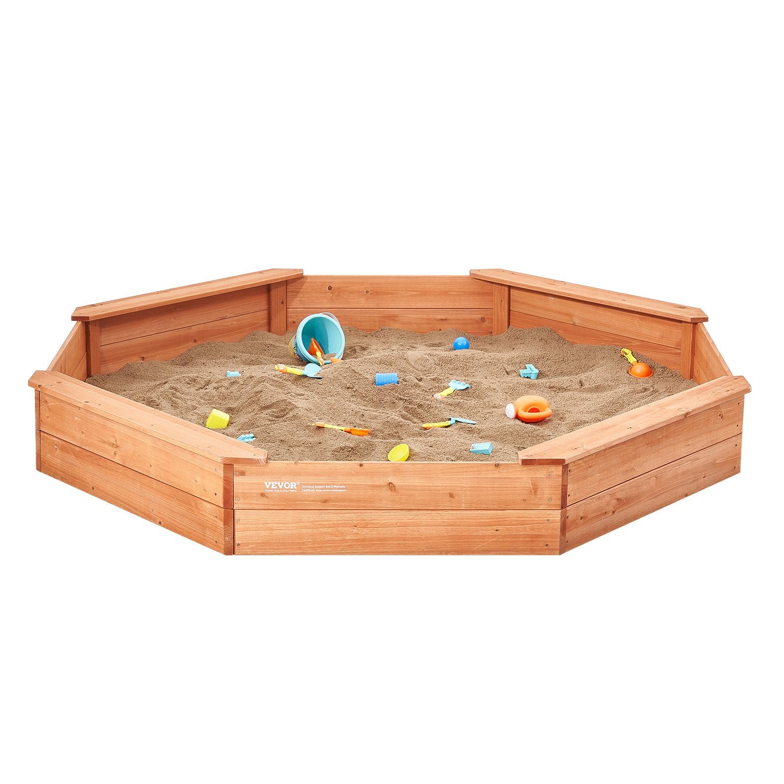 Wooden Sandbox With Cover, 75.6 X 75.6 X 9.1 In Octagonal Sand Box, Sand Pit With 4 Seating And Bottom Liner, Kids Sandbox For Outdoor Backyard, Beach, Park, Gift For Boys Girls Ages 3-12