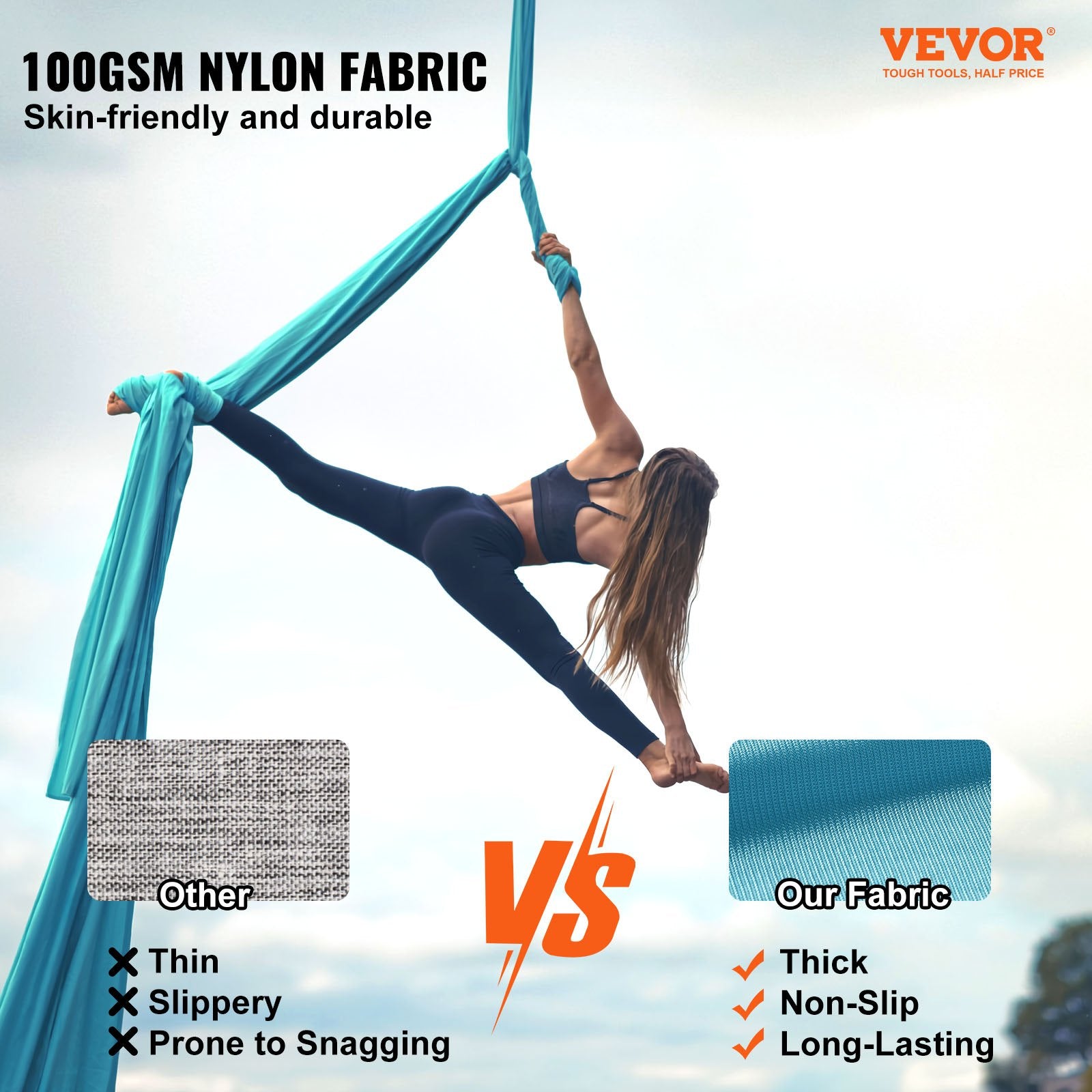 Aerial Silk & Yoga Swing, 11 Yards, Aerial Yoga Hammock Kit With 100gsm Nylon Fabric, Full Rigging Hardware & Easy Set-up Guide, Antigravity Flying For All Levels Fitness Bodybuilding, Blue