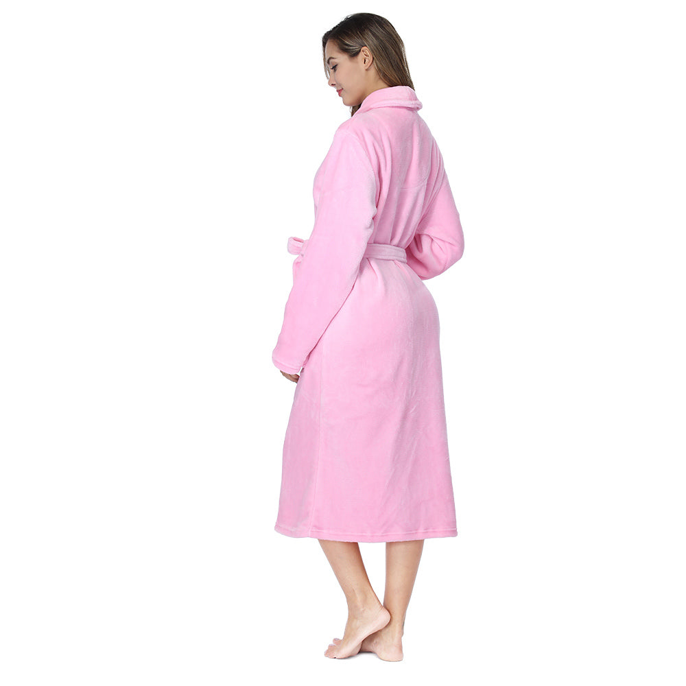 Womens Bathrobe Ladies Fleece Plush Warm Long Robes Fleece Nightgown Sleepwear