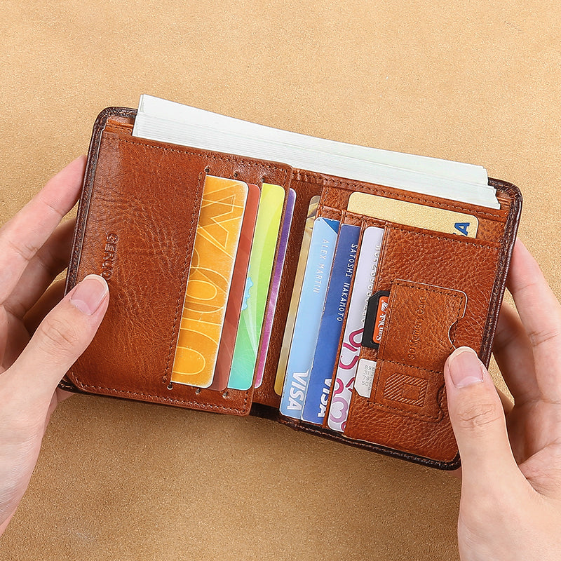 Mens Wallet Genuine Leather RFID Card Holders Cowhide Zip Coin Pocket Wallets For Men