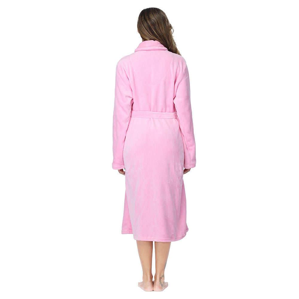 Womens Bathrobe Ladies Fleece Plush Warm Long Robes Fleece Nightgown Sleepwear