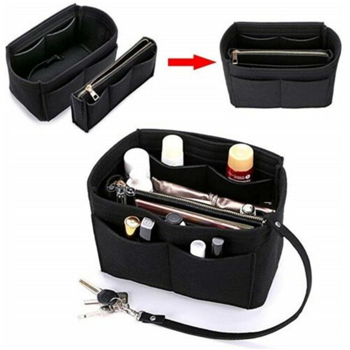 Women Ace Organizer Handbag Felt Travel Bag Insert Liner Makeup Organiser Pouch