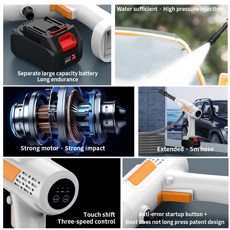 Cordless High-Pressure Water Gun,21V Lithium Battery148w Power Portable Car WashGardenOutdoor Cleaning