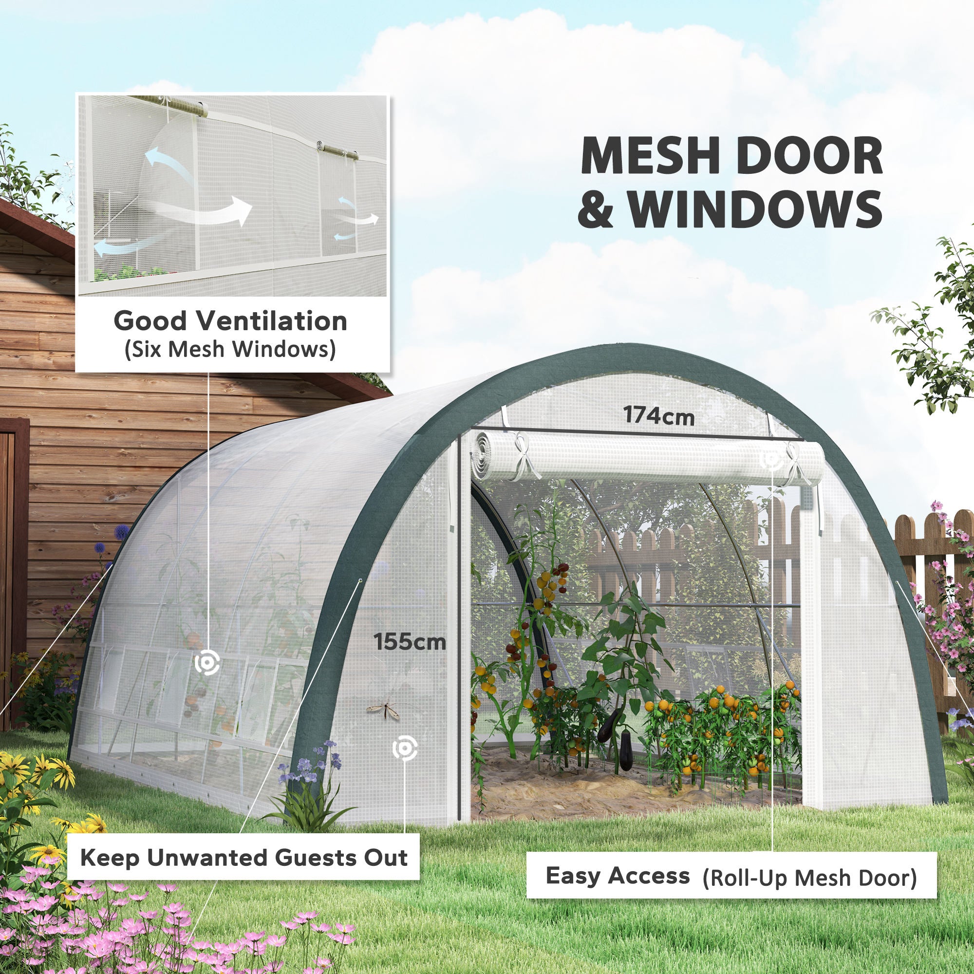4 X 3(m) Walk-In Tunnel Greenhouse, With Accessories - White
