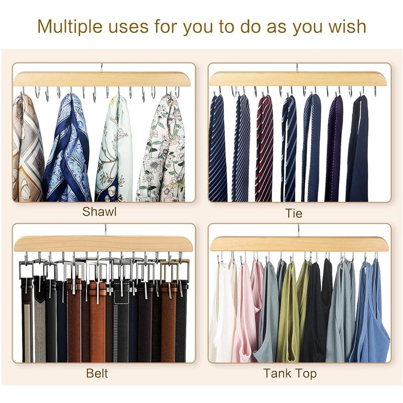 Wooden Belt Rack 14 Hooks Belt Organizer Sturdy Belt Hanger Storage Home Hang